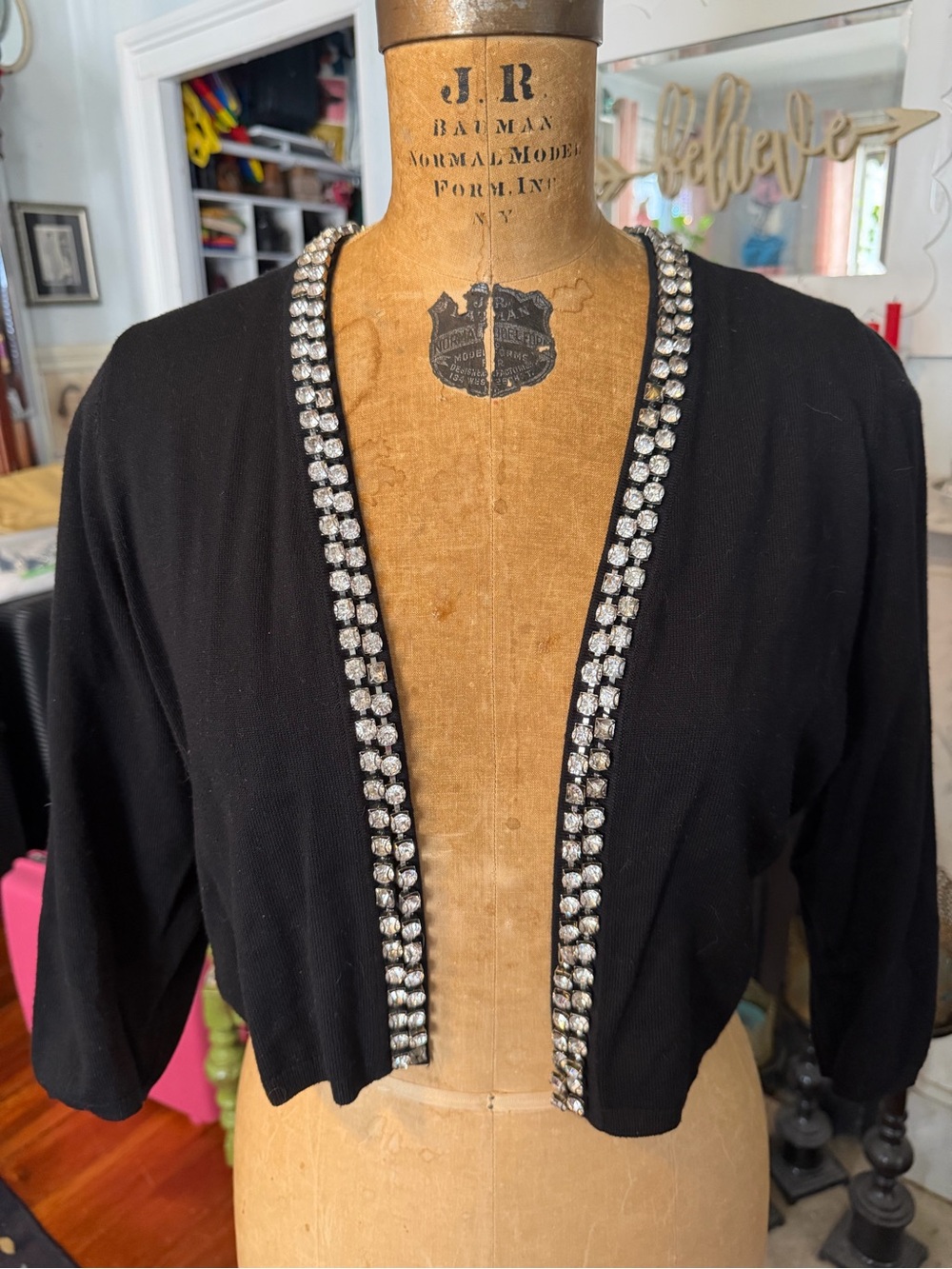 torrid Black Cropped Cardigan with Rhinestone Trim Accent
